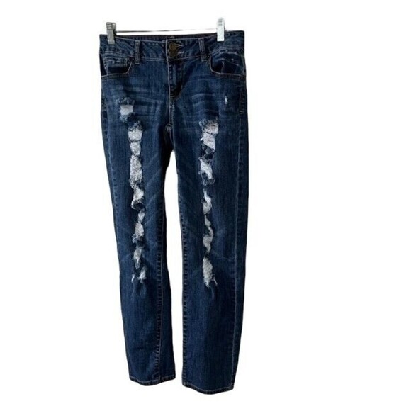 Boom Boom Distressed Double Button Skinny Jeans Size 7 - Picture 1 of 5